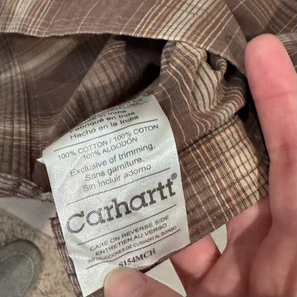 Carhartt Men’s XL Plaid Button-Up Shirt 100% Cotton Dark Brown Check Workwear - Picture 4 of 5